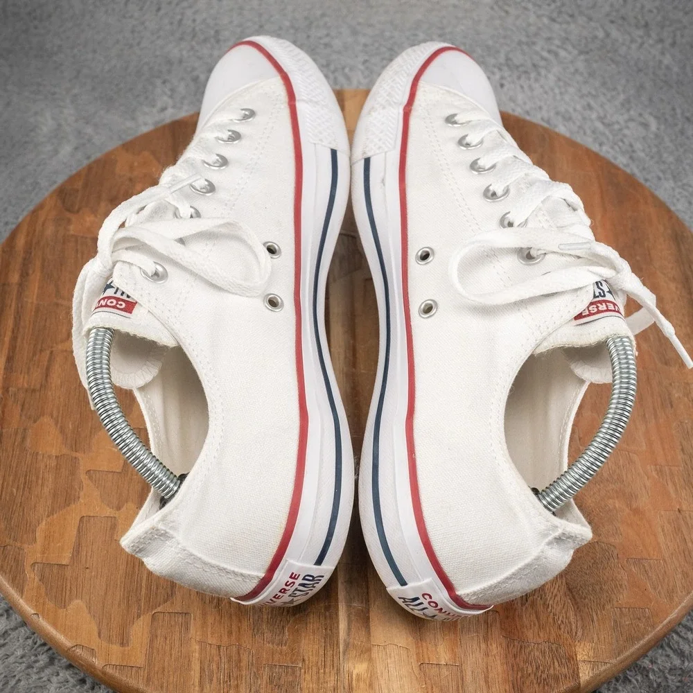 Converse White Low Top Sneakers with Red & Navy Stripes - Picture 5 of 8